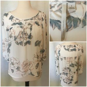 LC Lauren Conrad tan flower print blouse