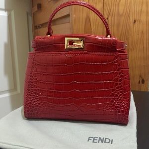 Fendi peekaboo small crocodile embossed red