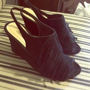 Chinese Laundry fringe peep toe wedges