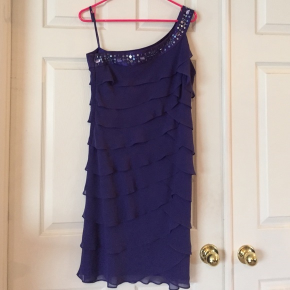 Beaded purple one-shoulder occasion dress - Picture 1 of 4