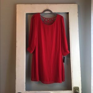 Cute upper back cut out dress with sheer sleeve!