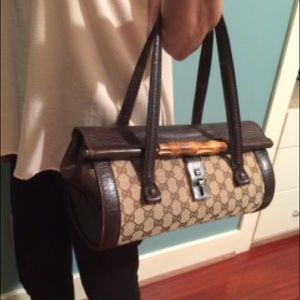Classic Gucci Monogram Bullet Bamboo Satchel