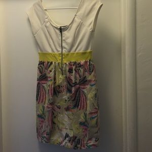 White and lime green zip front dress