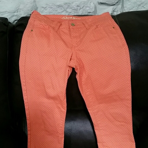 Salmon Polka Dot Skinny Jeans
