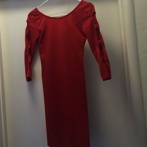 Red sleeve cut out dress