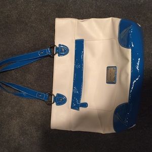 Cream and blue purse