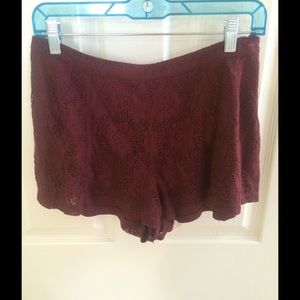 WORN ONCE burgundy crocheted shorts forever 21