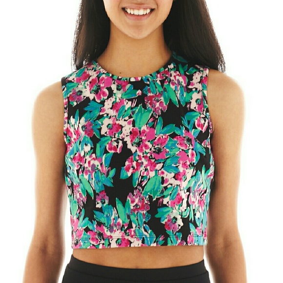 I Heart Ronson Scuba Hydrangea Crop Top