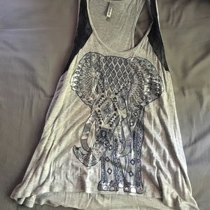 Grey tank top with metallic elephant detail