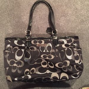 Black gray and silver coach purse