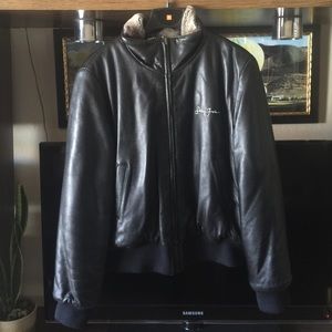 Black leather reversible coat