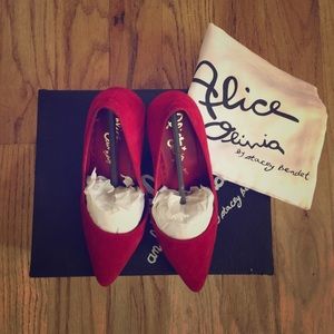 Alice + Olivia Dina Red Suede Heels