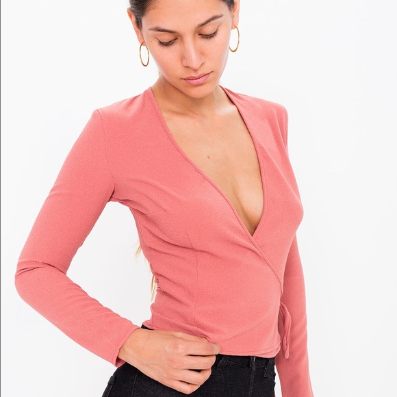 AMERICAN APPAREL CREPE WRAP TOP IN AUBURN NEW /