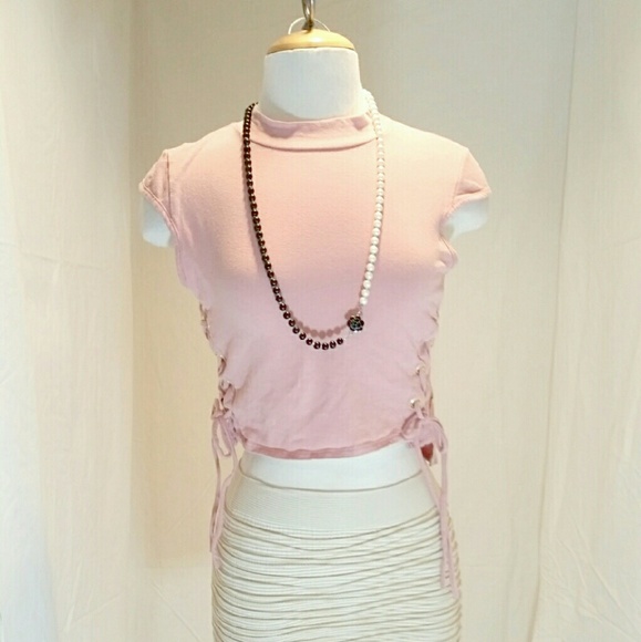Rose Colored Side Lace up Crop Top