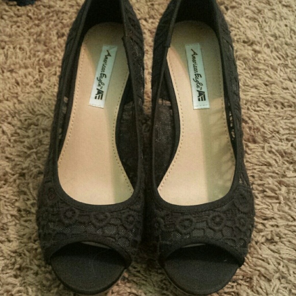 AE by Payless Charcoal Eyelet Wedges