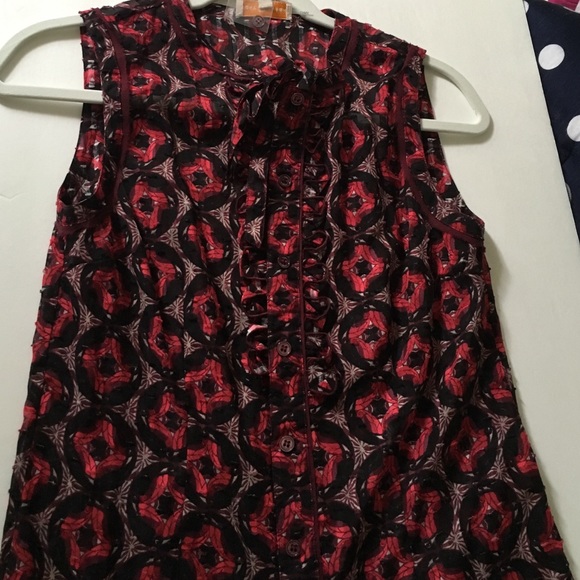 Red and black ruffled Tory Burch top! Never worn! - Picture 1 of 3