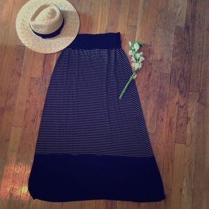 Black and White Striped Fold-Over Maxi Skirt