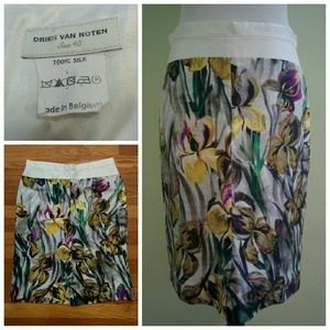 Dries van Noten purple yellow iris silk skirt