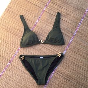 Olive green bikini with gold chains