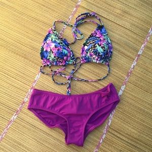 Forever21 purple floral cheeky bikini