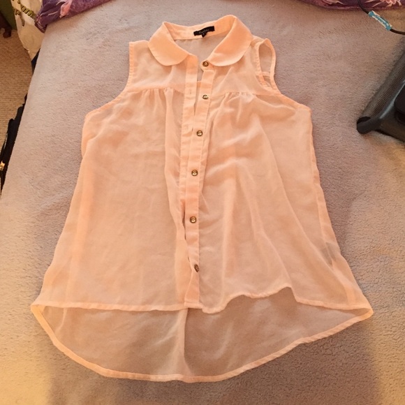 Sheer light pink button down shirt