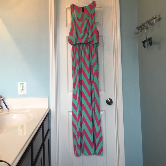 Reserved**Boutique Chevron Maxi Dress Large EUC