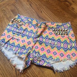 Studded Geometric Patterned Shorts