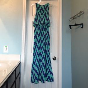 Reserved**Boutique Chevron Maxi Dress Large EUC