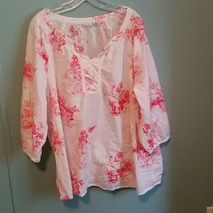 🛍FINAL PRICE🛍Beautiful pink & white peasant top