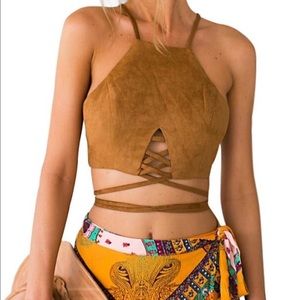 Vintage Suede Criss Cross/ Tie Crop Top
