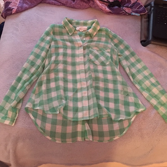 Sheer flannel with buttons down back