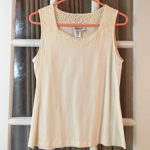 Coldwater Creek cream tank, lace trim. Size M. EUC