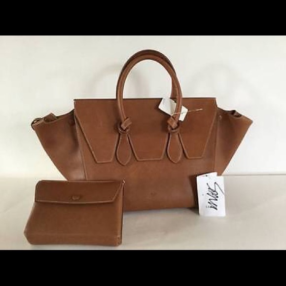 Celine Chocolate Leather tie tote trapeze handbag