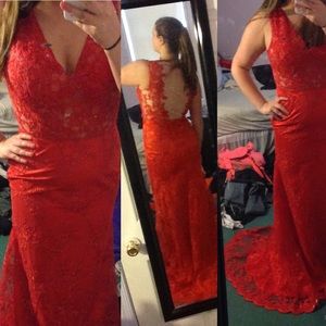 AliExpress || Red Lace Prom Dress