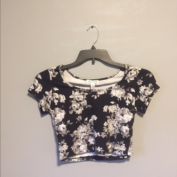 Black crop top with white flowers