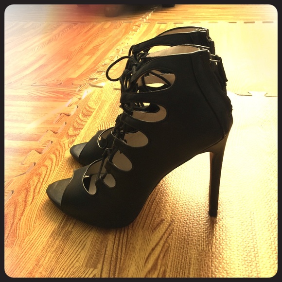 Zara black leather lace up sandals