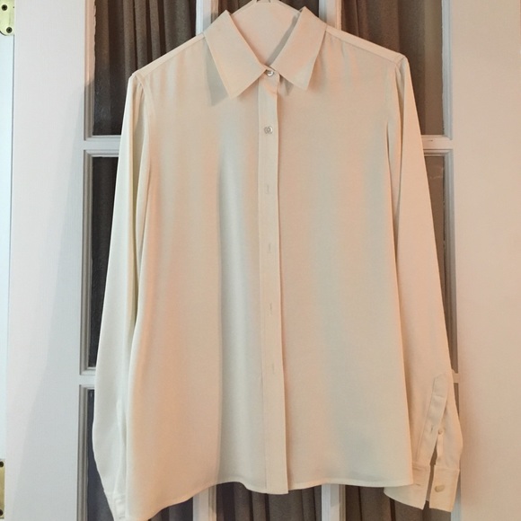 Talbots sz 6 cream long sleeve 96% silk blouse EUC