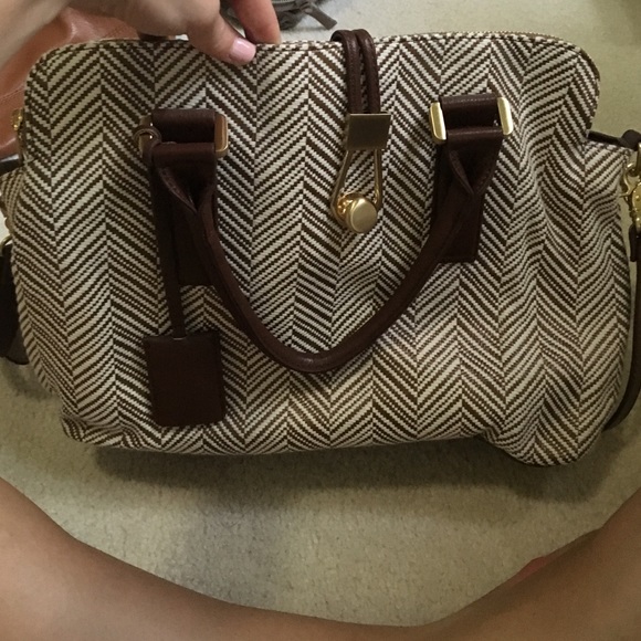 Brown/white Herringbone Ivanka Trump satchel