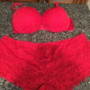 Cacique romantic red lacy bra and panty .