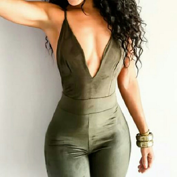 Beautiful dark green suede romper
