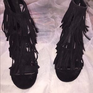 Black Fringe Heels