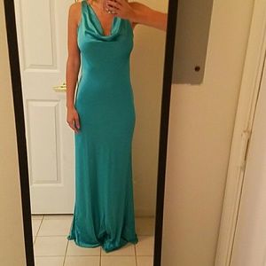 Backless teal floor length gown