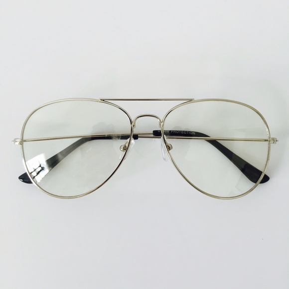 Clear Lens Aviator Style Glasses w/Silver Frame