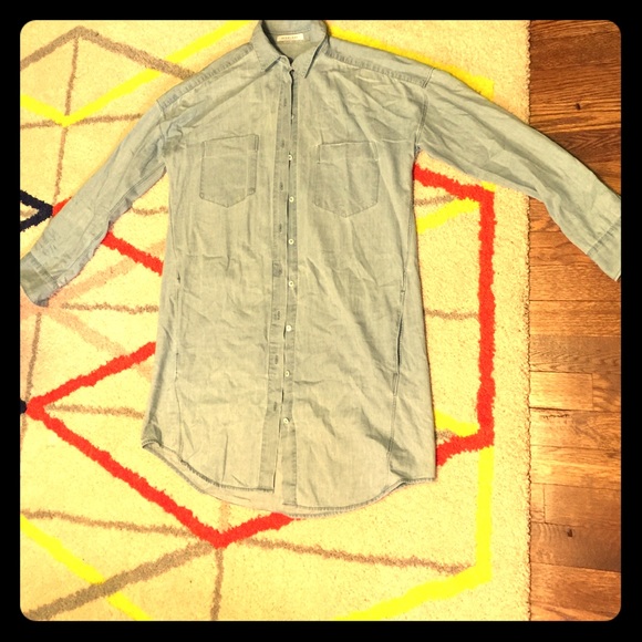 Everlane long sleeved, light wash shirt dress.