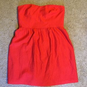 LOFT Red-Orange strapless cocktail dress.