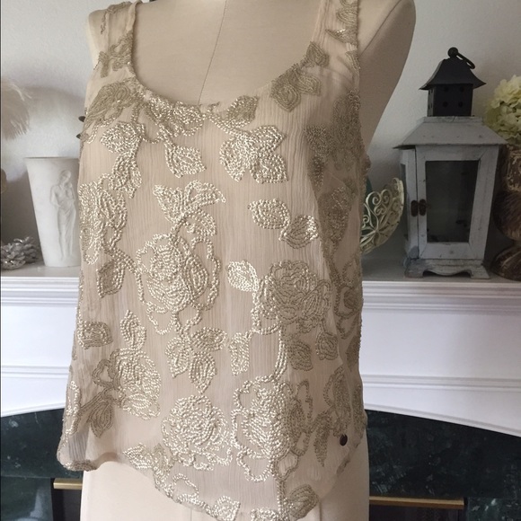 Abercrombie & Fitch gold sequin rose tank XS