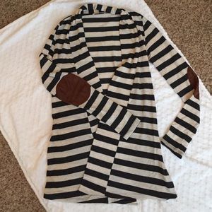 Strip cardigan with elbow patch