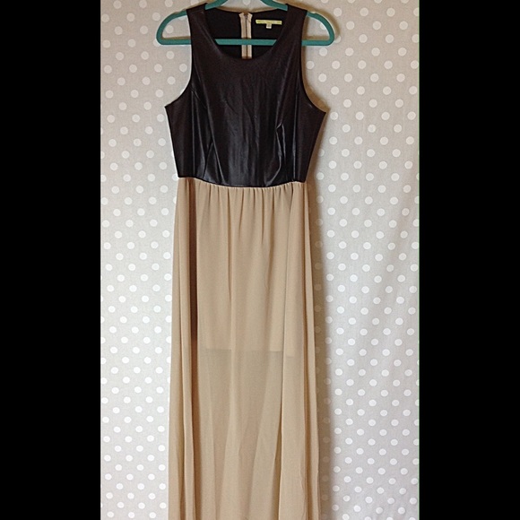 Gianni Bini Leatherette/Chiffon Maxi Dress