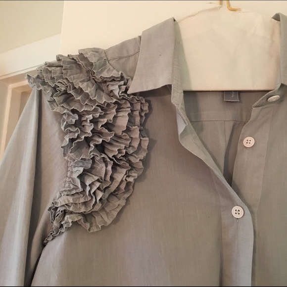 Sibel Saral gray blouse with ruching detail - Picture 2 of 3