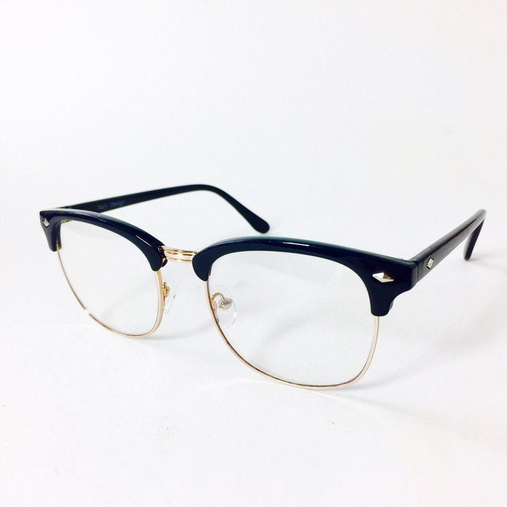 Clear Lens Clubmaster Style Glasses w/Gold Trim